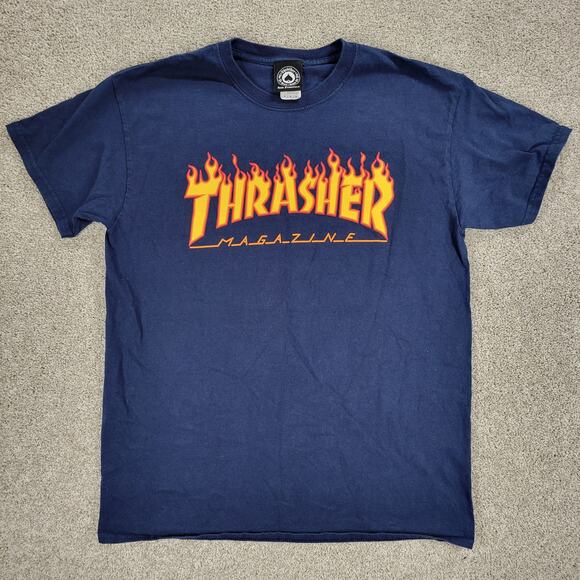 VTG Thrasher Magazine‎ Burn it Down T-shirt M Blue Flame Logo Skateboard Graphic - Picture 6 of 13
